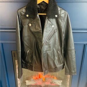 ASOS Black Leather Biker Jacket with Shearling Collar